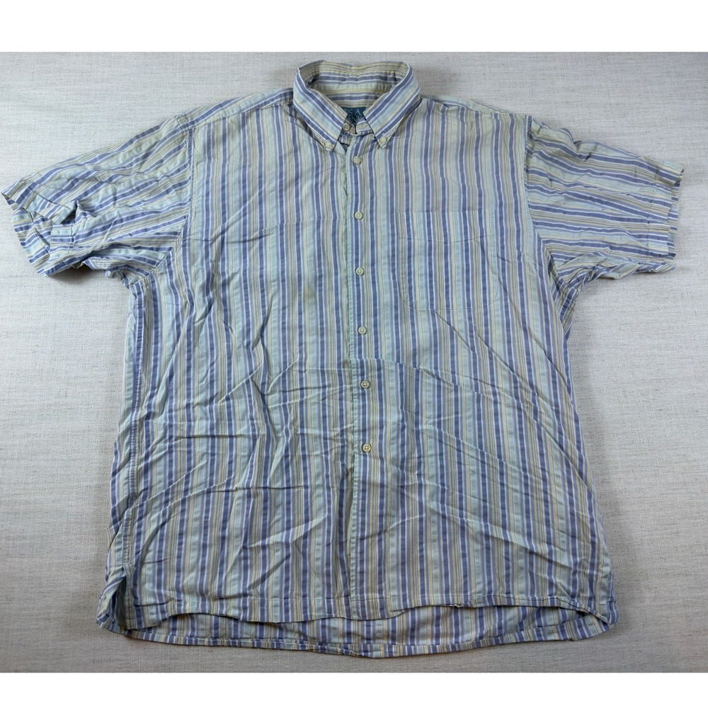 Jos A Bank Mens Short Sleeve Button Down Shirt Blue Purple Striped Cotton XL